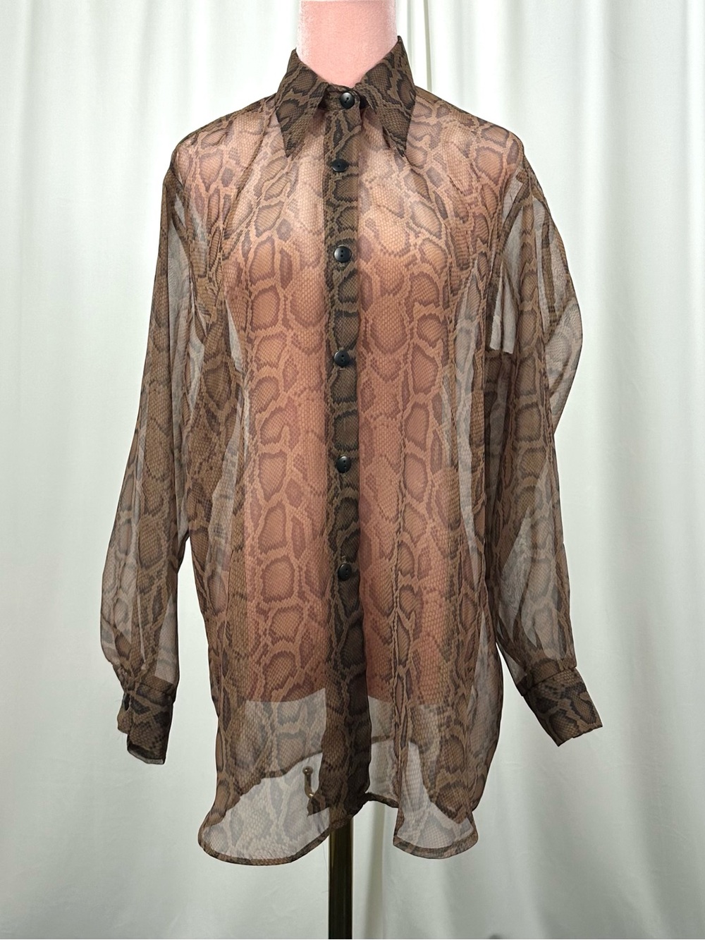 Vintage Cristina Sheer Snake Print Button Up Blouse
